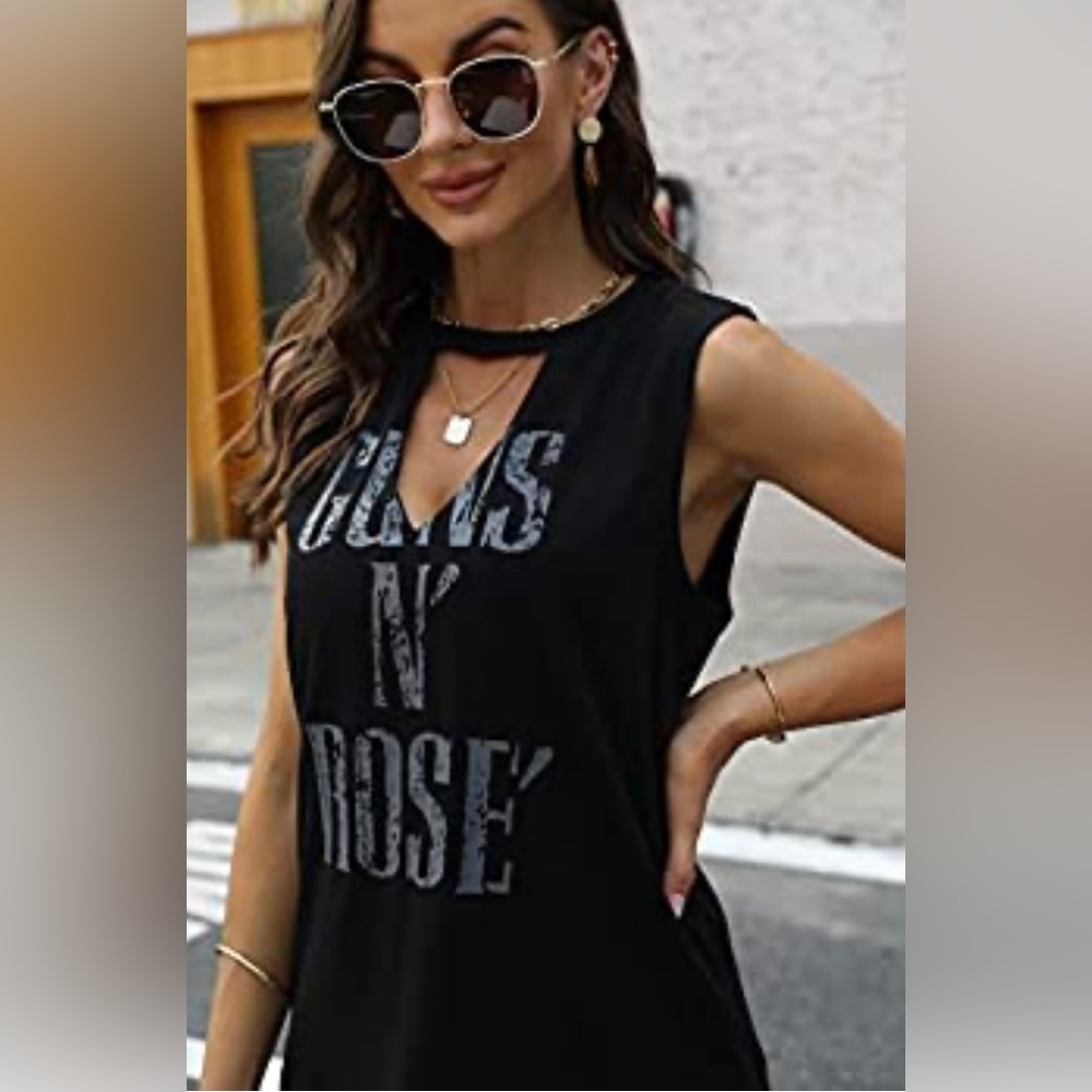 Guns N Rose' Cut Out V-Neck Tank Top Sleeveless Shirt